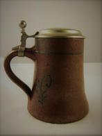 Bierkruik Bierpul bruin steengoed met tinnen deksel (7183-5), Antiek en Kunst, Ophalen