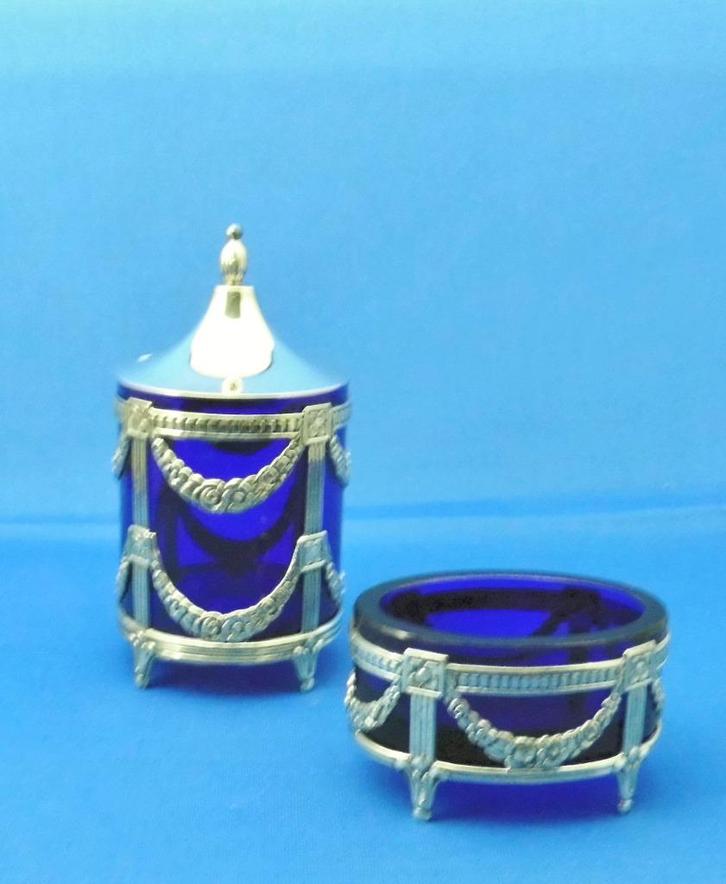 Sterling zilveren zoutvat  en mosterdpot Zweden., Antiek en Kunst, Antiek | Goud en Zilver, Zilver, Ophalen of Verzenden