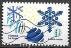 Frankrijk: kerstzegel (1) uit 2021, Ophalen of Verzenden, Gestempeld