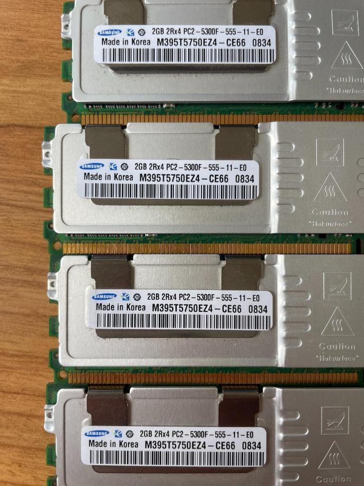 4x Samsung 2GB PC2-5300F module, server geheugen, Computers en Software, RAM geheugen, Gebruikt, Server, 2 GB, DDR2, Ophalen