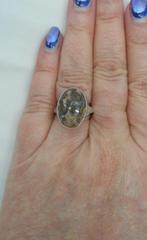 Zilveren verstelbare ring met landschapsjaspis nr.975, Sieraden, Tassen en Uiterlijk, Ringen, Verzenden, 19 tot 20, Zo goed als nieuw