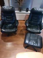 2 x zwarte fauteuils,  echt leer !, Ophalen, Zo goed als nieuw, 50 tot 75 cm, Leer