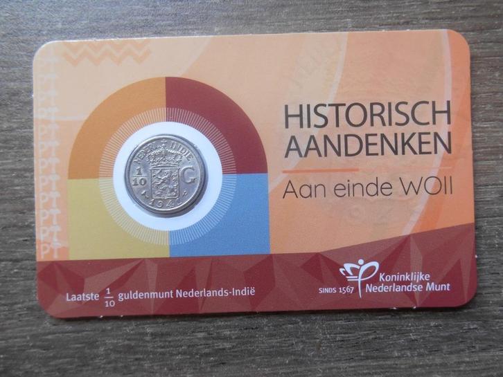 1/10de Gulden Nederlands-Indië 1939 - 1945 in coincard 1941P, Postzegels en Munten, Munten | Nederland, 10 cent, Koningin Wilhelmina