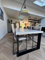 6 persoons eettafel met betonlook blad en stalen poten, Ophalen, Overige materialen, Gebruikt, 100 tot 150 cm