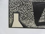 Abstracte linosnede  INFO WELKOM, Antiek en Kunst, Kunst | Etsen en Gravures, Ophalen of Verzenden