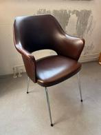 2x vintage design stoel donkerbruin - kuipstoel, Ophalen, Twee, Bruin, Leer