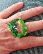 Vierkante ring van Murano glas in groen en goud, Sieraden, Tassen en Uiterlijk, Ringen, Nieuw, Ophalen of Verzenden, Dame, Groen