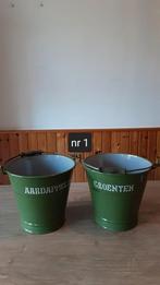 EMAILLE RESEDA AARDAPPELEN EN GROENTEN EMMER MET GOUDEN BIES, Antiek en Kunst, Antiek | Emaille, Ophalen of Verzenden