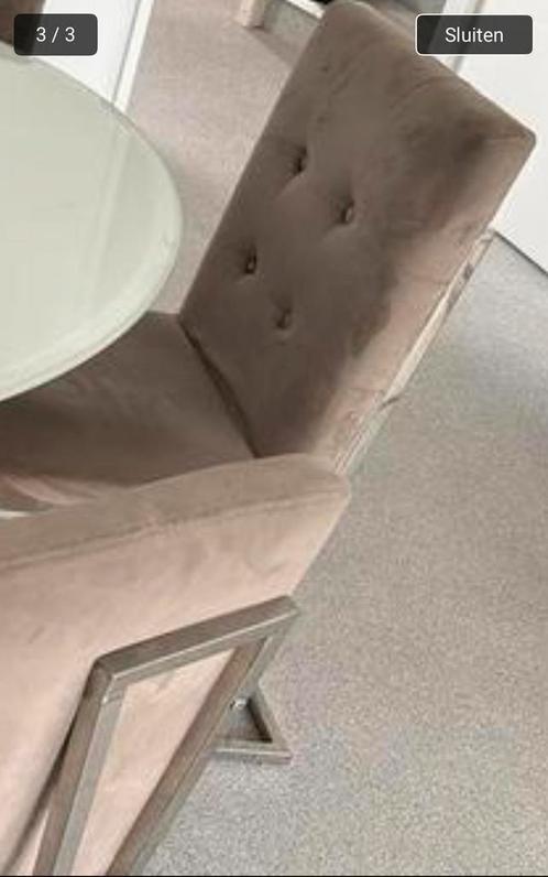Velvet taupe kleur, Huis en Inrichting, Stoelen, Zo goed als nieuw, Vijf, Zes of meer stoelen, Stof, Overige kleuren, Ophalen