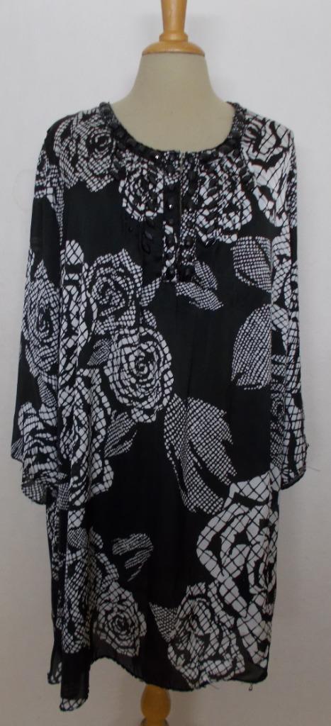Mooie zwart/wit kraaltjes bewerkte tuniek van Yoek! L/XL, Kleding | Dames, Blouses en Tunieken, Zo goed als nieuw, Maat 42/44 (L)