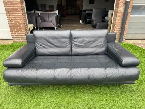 Rolf Benz 6500 bank blauwe leren design bankstel, Huis en Inrichting, Banken | Bankstellen, Gebruikt, Rechte bank, Tweepersoons