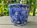 Een vintage gewolkt blauw keramiek bloempot, Rond, Ophalen of Verzenden, Zo goed als nieuw, Minder dan 25 cm