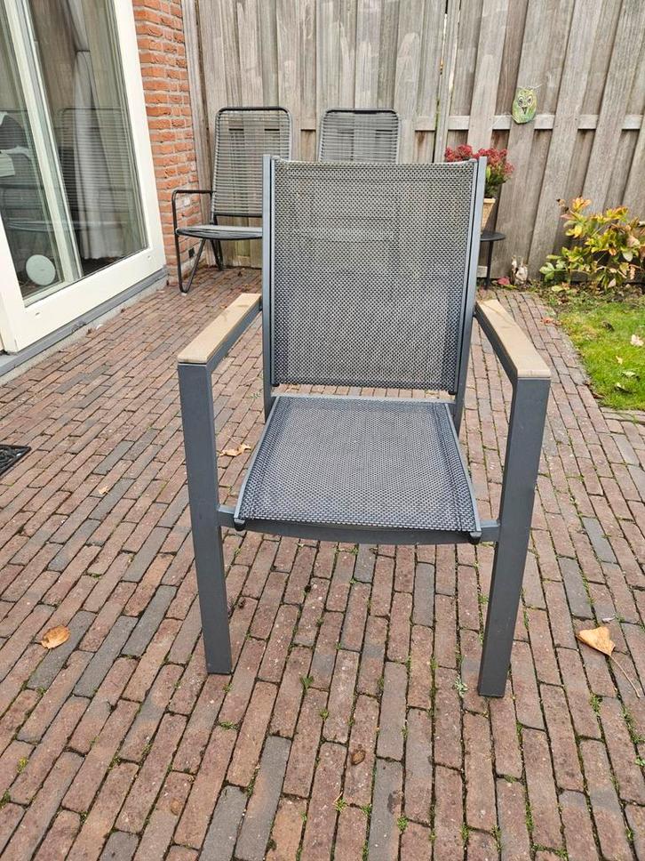 8 Stapelstoelen voor de tuin, Tuin en Terras, Tuinstoelen, Gebruikt, Aluminium, Stapelbaar, Ophalen of Verzenden