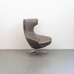 1 Leolux Caruzzo PLUS Fauteuil + Voetenbank Grijs/Beige Leer, Huis en Inrichting, Niet ingevuld, Niet ingevuld, 75 tot 100 cm
