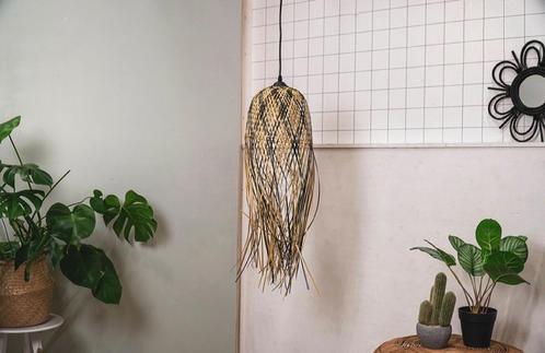 Hanglamp bohemian style - bamboe naturel / zwart, Huis en Inrichting, Lampen | Hanglampen, Zo goed als nieuw, 75 cm of meer, Ophalen of Verzenden