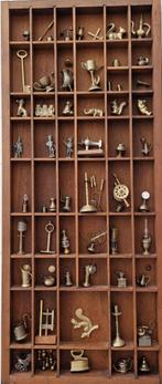 Letterbak met koperen miniatuurtjes, Antiek en Kunst, Antiek | Koper en Brons, Ophalen of Verzenden, Koper