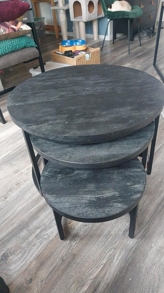 Zwarte Salontafel/Bijzettafel Set, Huis en Inrichting, Tafels | Bijzettafels, Zo goed als nieuw, Rond, 45 tot 60 cm, Minder dan 55 cm