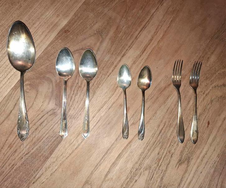 Vintage zilver of verzilverd Bestekset - Lepels & Vorken, Antiek en Kunst, Antiek | Bestek, Ophalen