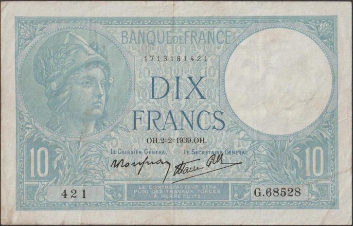 Frankrijk 10 francs 1939 F+ p.84 (# 797), Postzegels en Munten, Bankbiljetten | Europa | Niet-Eurobiljetten, Los biljet, Frankrijk
