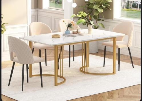 EETTAFEL WIT MET GOUD, Huis en Inrichting, Tafels | Eettafels, Nieuw, 100 tot 150 cm, 50 tot 100 cm, Rechthoekig, Overige houtsoorten