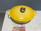Le Creuset braadpan 27 cm Citroen in goede staat, Gietijzer, Ophalen of Verzenden, Zo goed als nieuw, Keramische plaat