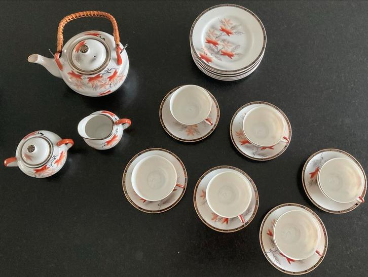 Japans Theeservies, Handgeschilderd, 6-delig, Huis en Inrichting, Keuken | Servies, Gebruikt, Compleet servies, Overige stijlen