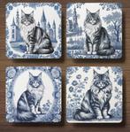 Maine Coon Delfts Blauw onderzetters met houder, Ophalen of Verzenden, Nieuw, Glas of Kopje