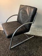 Vintage zwart leren Dutch Design fauteui Gerard van den Berg, Huis en Inrichting, Fauteuils, Ophalen, Gebruikt, Riet of Rotan