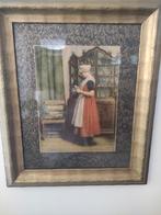 Antieke prent dienstmeisje in rode jurk N. Van de Waay, Antiek en Kunst, Ophalen of Verzenden