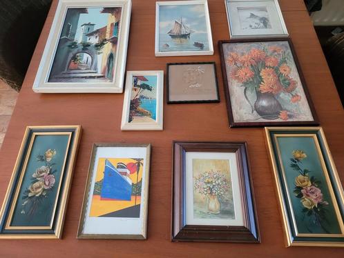 Echt schilderijtje olieverf aquarel bloemen schip gesigneerd, Antiek en Kunst, Kunst | Schilderijen | Klassiek, Ophalen of Verzenden