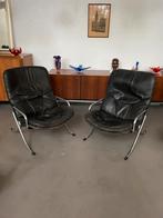 Vintage space age jaren 60 leder en kanvas, Huis en Inrichting, Fauteuils, Ophalen, Gebruikt, ., 75 tot 100 cm