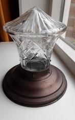 2 Antieke glazen plafondlampen met 1 koperen plafondsteun, Huis en Inrichting, Ophalen of Verzenden, Zo goed als nieuw, Glas