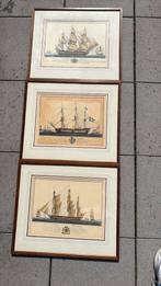 Drieluik van schepen getekend in mooie lijsten, in 1 koop, Antiek en Kunst, Ophalen of Verzenden