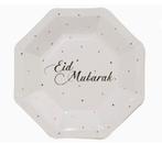 Papieren Eid Mubarak bordjes - 8 stuks, Ophalen of Verzenden, Nieuw, Feestartikel, Overige