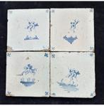 Fraai tableau van 4 antieke Delftse tegels met engelfiguren, Ophalen of Verzenden