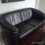 Zwarte leren bank, Gebruikt, Driepersoons, Ophalen of Verzenden, Rechte bank