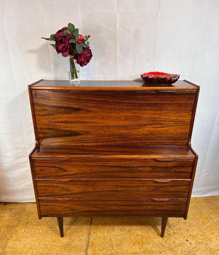 Gratis bezorging!Mid century retro vintage palissander burea, Huis en Inrichting, Bureaus, Gebruikt, Bureau, Ophalen of Verzenden
