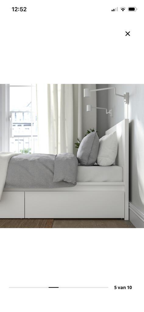 Malm ikea bed, Huis en Inrichting, Slaapkamer | Bedden, Gebruikt, Tweepersoons, 160 cm, 200 cm, Hout, Wit, Ophalen