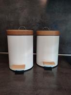 Set van 2 witte afvalemmers met bamboe deksel, Ophalen of Verzenden, Zo goed als nieuw, Minder dan 50 cm