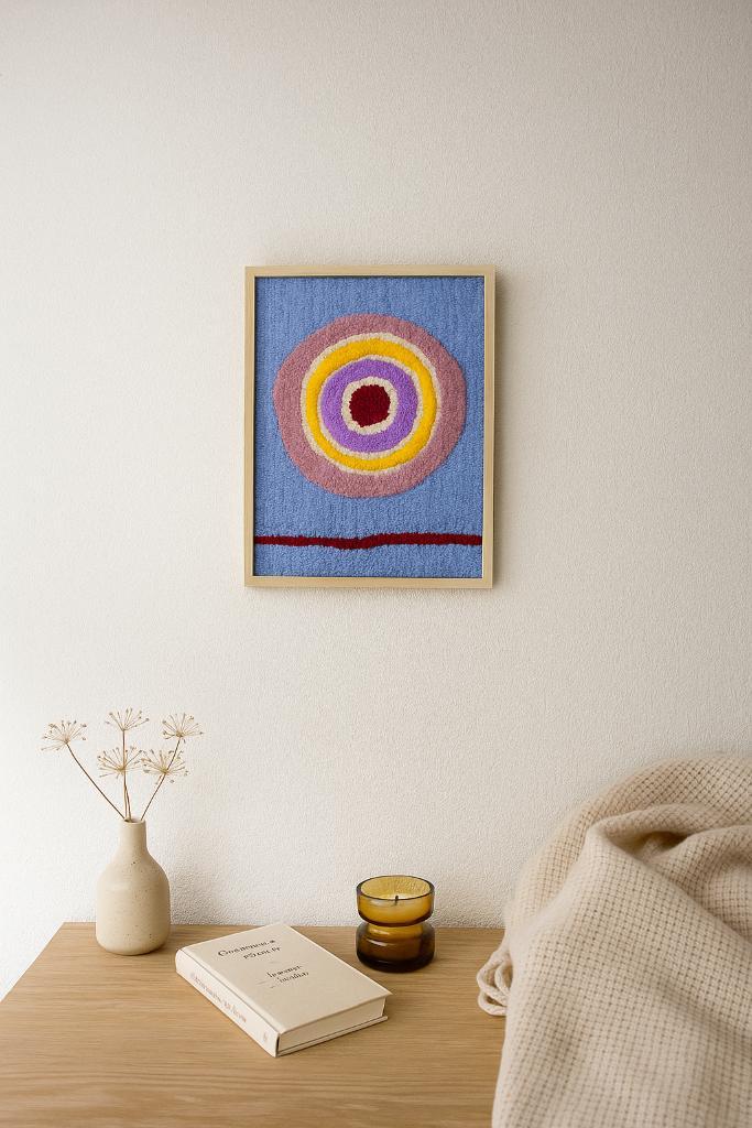 Circle of Transmissions–Getuft Kunstwerk in Lijst (42x32cm), Huis en Inrichting, Woonaccessoires | Wanddecoraties, Nieuw, Verzenden