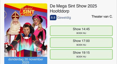 De Mega Sint Show 2025-4 kaartjes, Tickets en Kaartjes, Kortingen en Cadeaubonnen, Drie personen of meer, Overige typen, Overige soorten