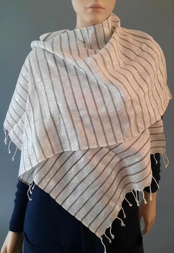 Fairtrade by Sascha sjaal, wit katoen met zilvergaren 180x40 beschikbaar voor biedingen