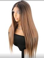 Ombre bruine lace-wig incl 2 wigcaps, Sieraden, Tassen en Uiterlijk, Uiterlijk | Haarverzorging, Ophalen of Verzenden, Nieuw, Pruik of Haarverlenging