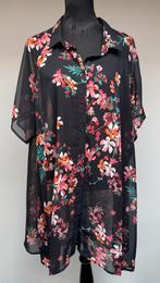 Superleuke zwarte voile blouse met bloemen 52/54, Kleding | Dames, Ophalen of Verzenden, Zo goed als nieuw, Zwart, Blouse of Tuniek