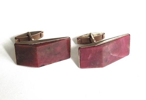 Zilveren 875 vergulde manchetknopen met jaspis, USSR 1973., Sieraden, Tassen en Uiterlijk, Antieke sieraden, Manchetknopen, Zilver