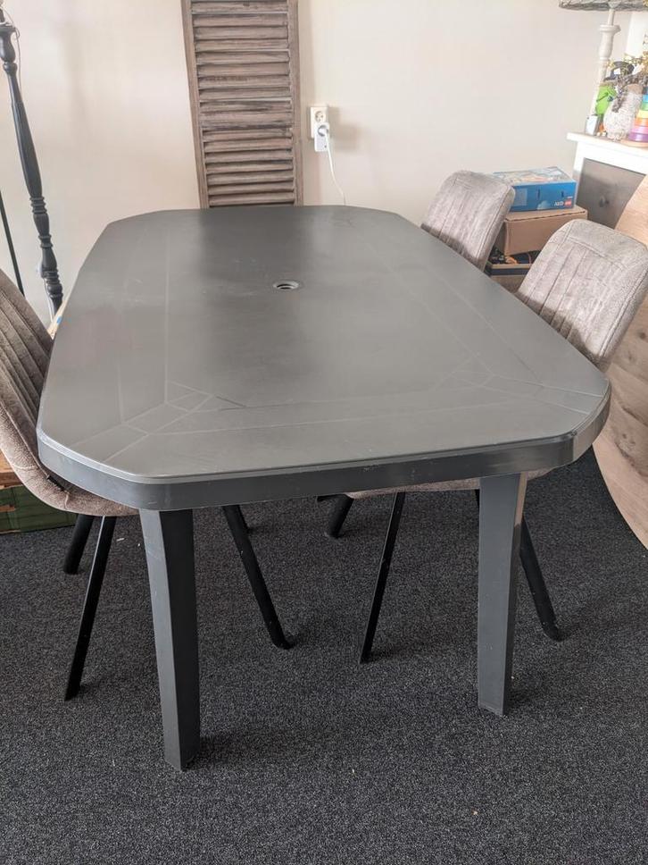 Grijze rechthoekige tuintafel 165x100 cm, Tuin en Terras, Tuintafels, Gebruikt, Rechthoekig, Kunststof, Ophalen