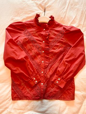 Sézane - Mooie blouse met broderie - Donker-/ Oudroze - L beschikbaar voor biedingen
