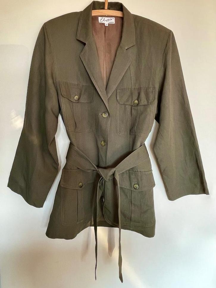 groen viscose-linnen jasje van Elysio, Kleding | Dames, Jasjes, Kostuums en Pakken, Zo goed als nieuw, Jasje, Maat 42/44 (L), Groen