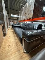 Zwarte leren banken, Natuzzi, Huis en Inrichting, Banken | Bankstellen, Ophalen, Gebruikt, Driepersoons, Rechte bank