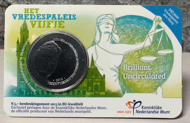 Vredespaleis Vijfje 2013 BU Coincard, Postzegels en Munten, Munten | Nederland, Losse munt, Euro's, Ophalen of Verzenden